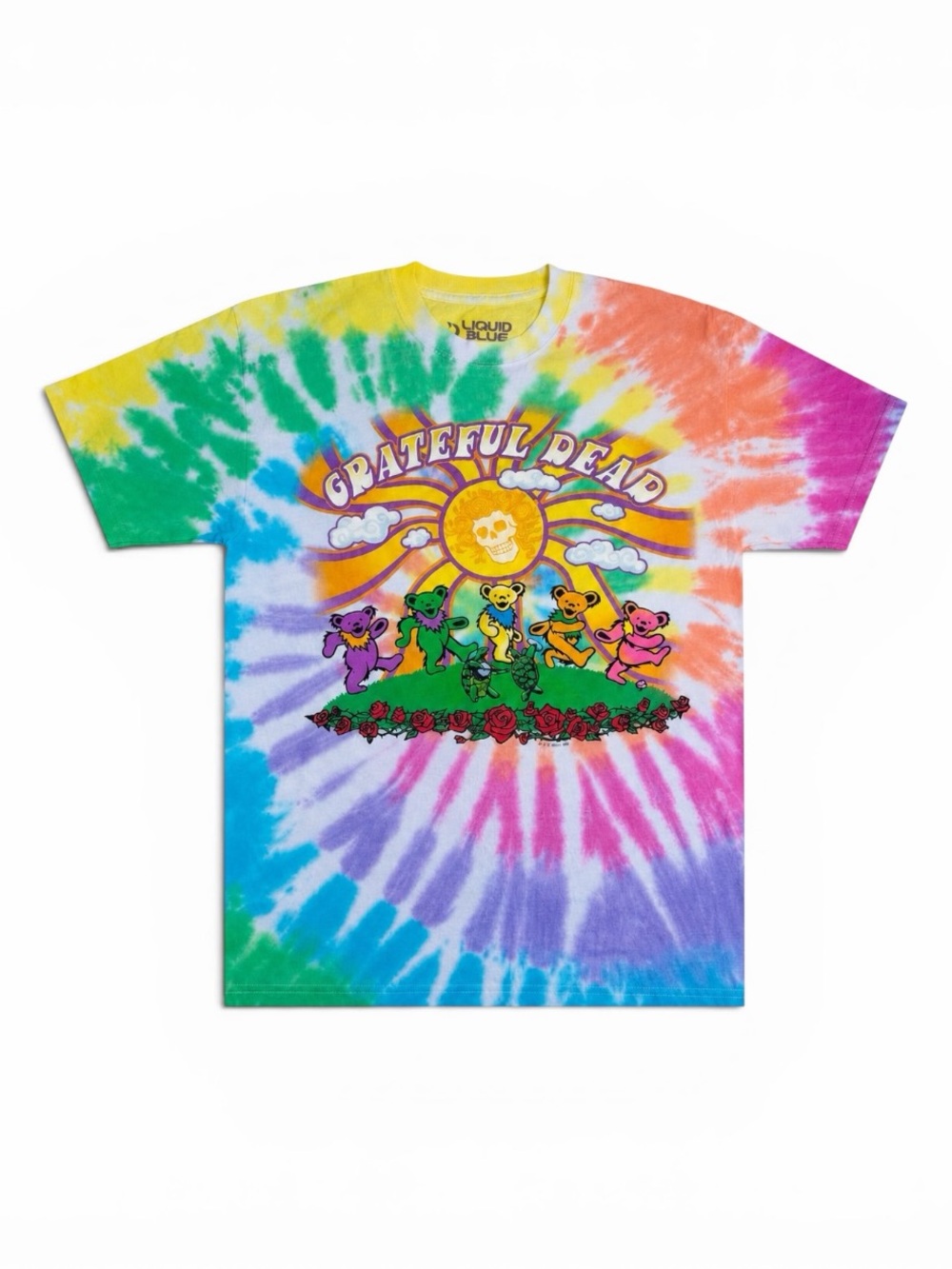 Liquid Blue Grateful Dead Tie Dye Graphic T Shirt Rainbow Dancing Bears Size M